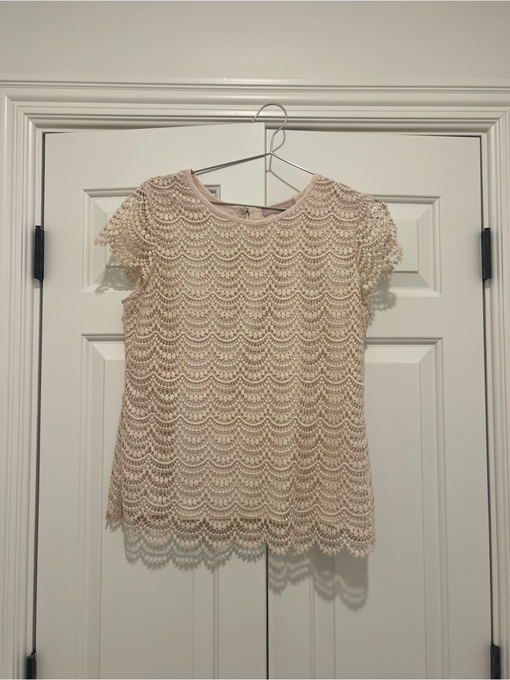 Banana Republic Cream Lace Overlay Short Sleeve Blouse